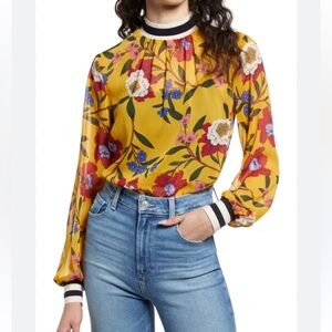 French connection Eloise floral blouse with striped trim